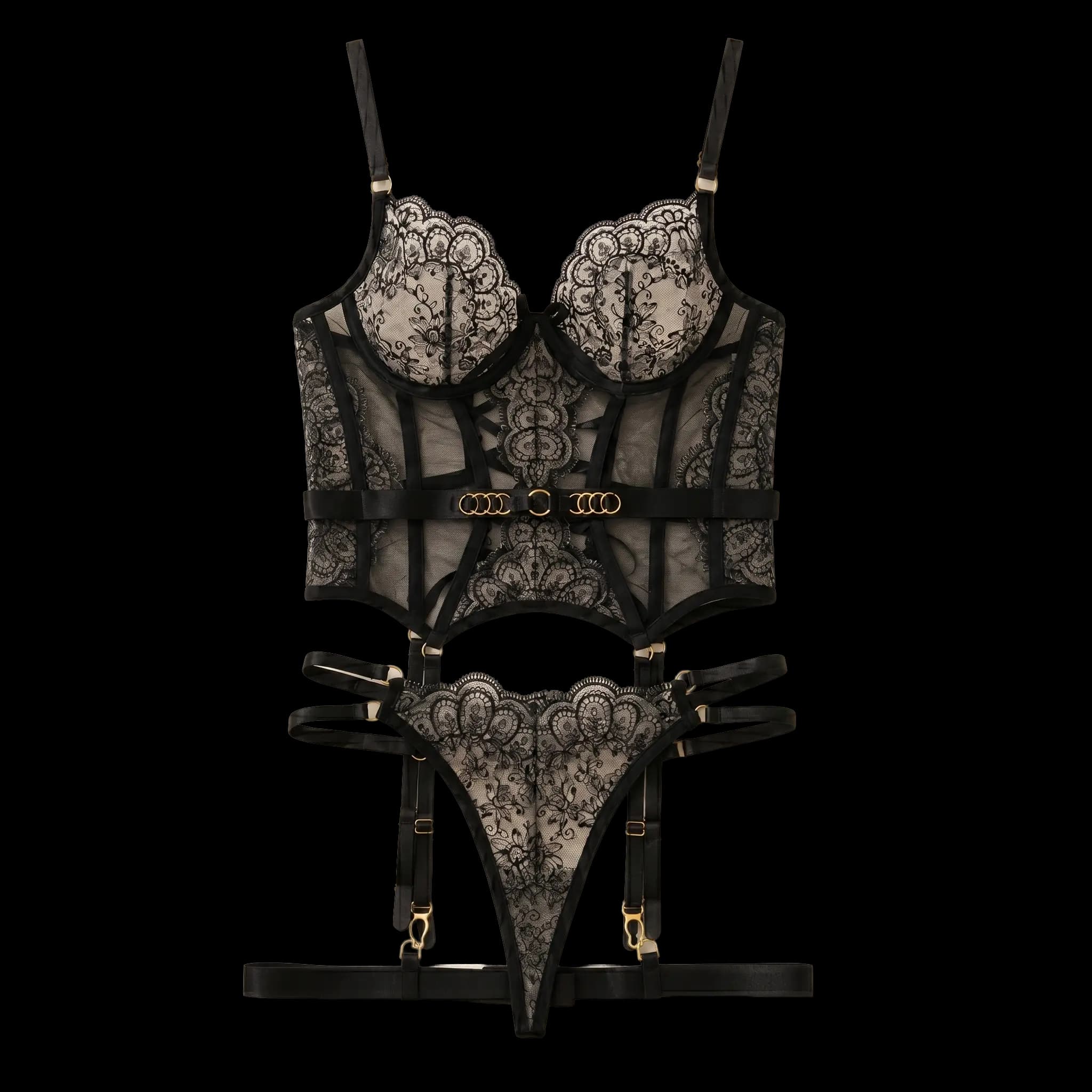 Amphera champagne silk and white lace intimates